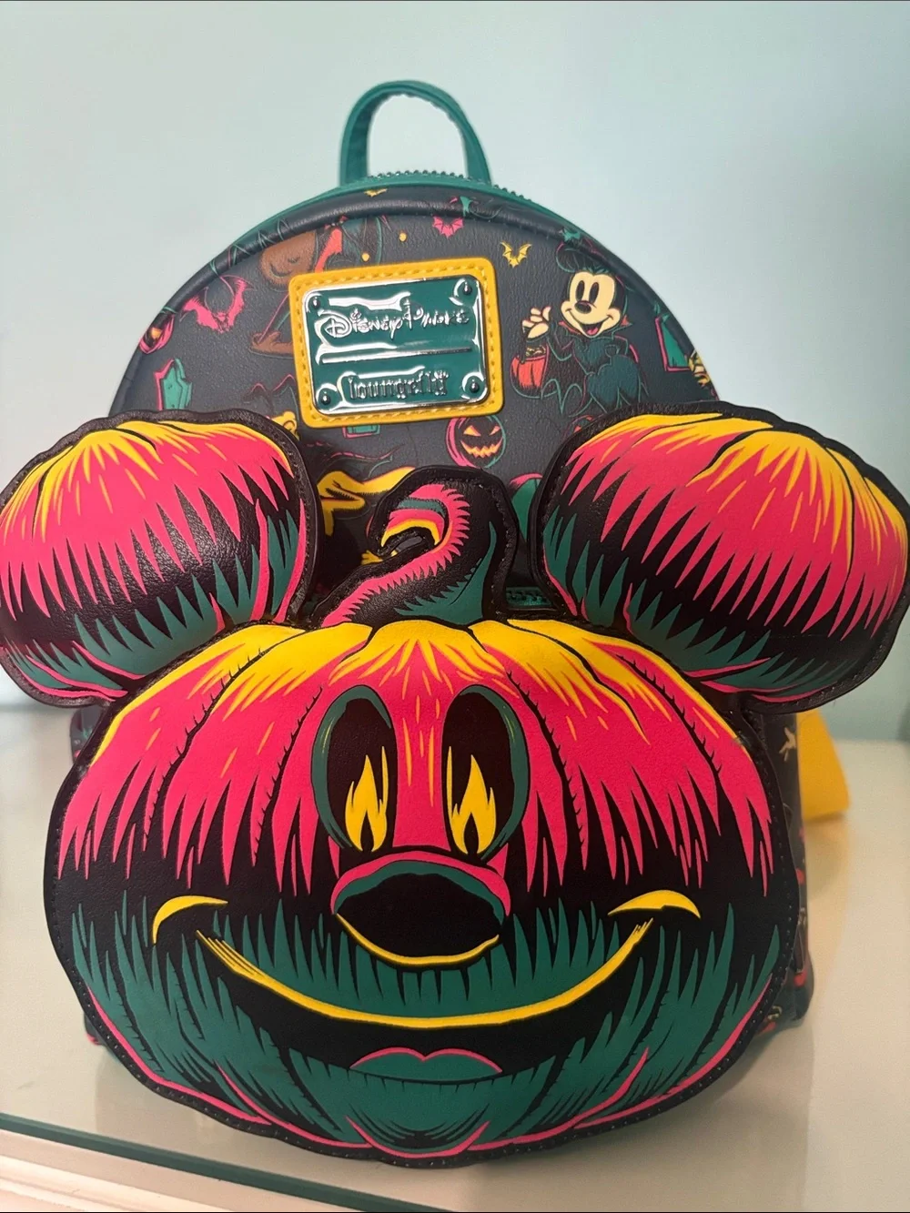 Loungefly Mickey Pumpkin Halloween Mini Backpack - Pink/Green/Black